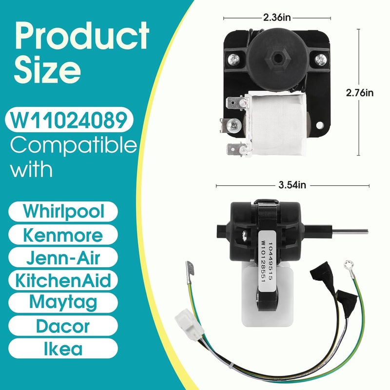 GREALTH W11024089 Refrigerator Evaporator Fan Motor Compatible with JennAir Kenmore KitchenAid Maytag Whirlpool, Replaces 13062901 W10199049 W10904013 WP13062901 AP6039916 FDQR102M3L ORM-1037K1 etc - Image 2